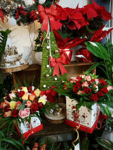 déco et bouquet de roses pour noel chez fleurs de boheme