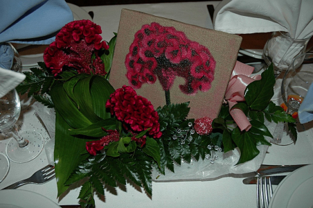 centre de table decoration mariage avec tableau theme flowers