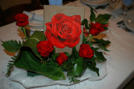 rose et tableau dessin rose pour centre de table